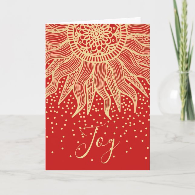 Elegant Joy Red Guld Boho Sol Mandala jul Helgkort (Framsida)