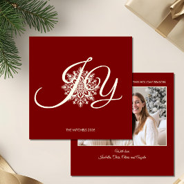 Elegant JOY Red White Julfoto Julkort