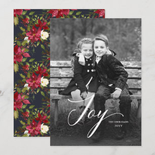 Elegant Joy Script Poinsettia jul-Fullt Foto Julkort