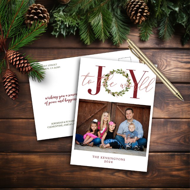Elegant Joy to World jul Helgdag Photo Helg Vykort (Elegant Joy to the World Christmas Holiday Photo Postcard)