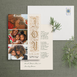 Elegant "Joy to World" Multi-Photo Faux Foil Julkort