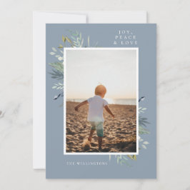 Elegant Joy Winter Foliage Single Photo Blue Julkort