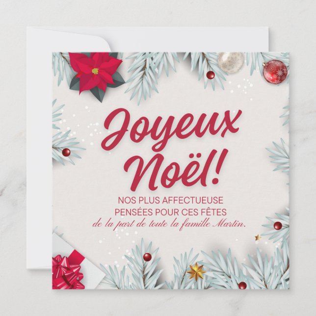 Elegant Joyeux Noël Christmas Card Invitation Inbjudningar (Framsida)