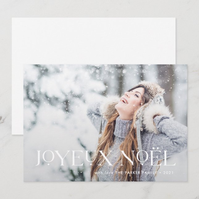 Elegant Joyeux Noel | Ett foto julkort (Fram/baksida)
