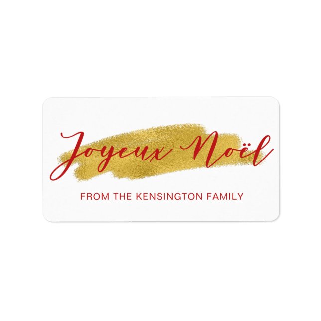Elegant Joyeux Noel Gold Foil-penselskript Adressetikett (Framsidan)