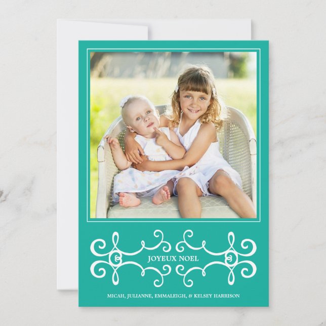 Elegant Joyeux Noel Helgdag Photo Card/Aqua Julkort (Framsida)