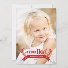 Elegant Joyeux Noel Rustic Snöflingor Photo Red Julkort