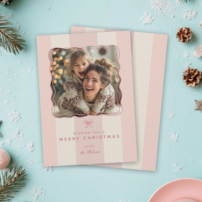 Elegant Joyful Stripe Happy Family Photo Christmas Julkort (Skapare uppladdad)