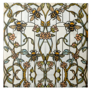 Elegant jugendstil botanisk bin glasfärgning kakelplatta