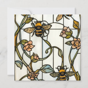 Elegant jugendstil botanisk bin glasmosaik inbjudningar