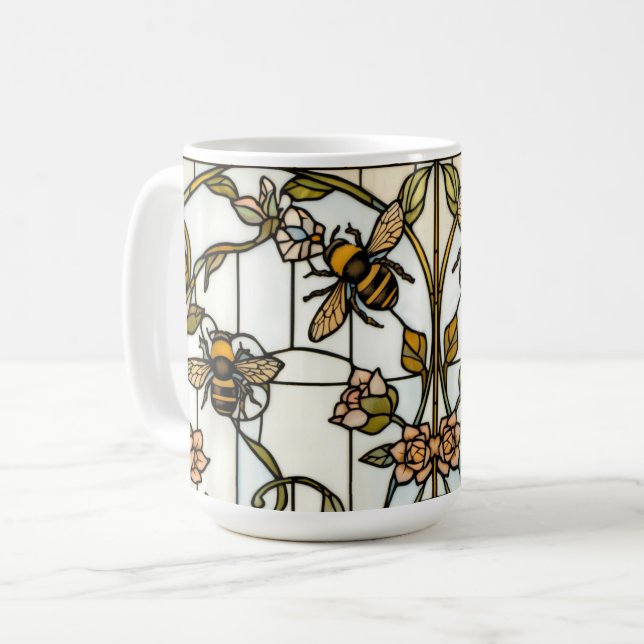 Elegant jugendstil botanisk  bin glasmosaik kaffemugg (Framsida vänster)