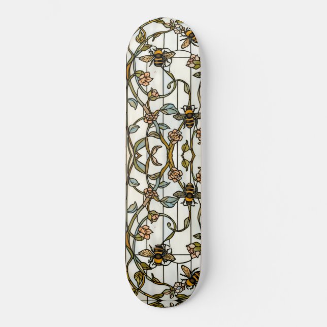 Elegant jugendstil botanisk  bin glasmosaik mini skateboard bräda 18,5 cm (Framsida)
