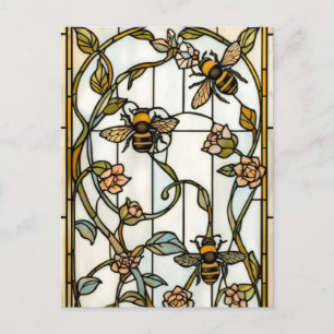 Elegant jugendstil botanisk bin glasmosaik vykort