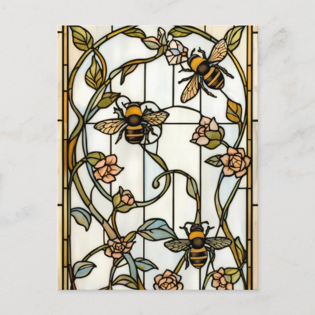 Elegant jugendstil botanisk  bin glasmosaik vykort (Framsida)
