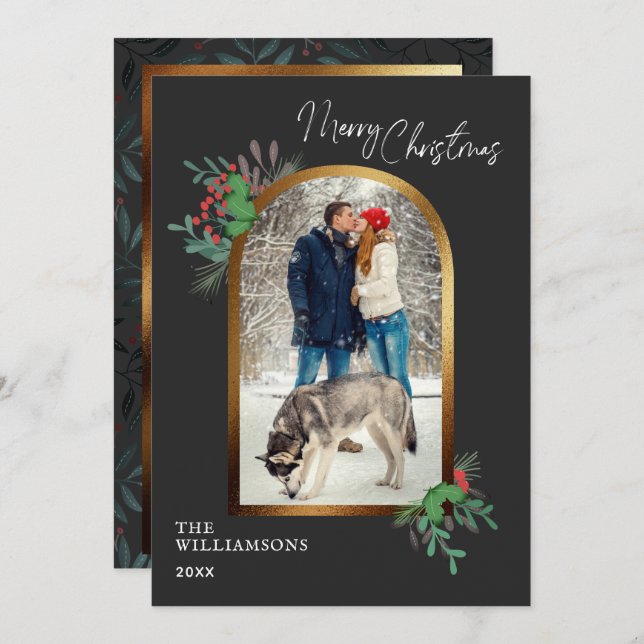 Elegant Jul 1-fotobåge botaniskt Julkort (Fram/baksida)