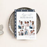 Elegant jul 6 Photo Collage Happiest Julkort<br><div class="desc">glädje med de här moderna helgdagskorten med 6 av dina favoritfoton i en stödrasterlayout. "Glästa Helgdagar" visas överst i handskriven kalligrafi och klassisk serif-skrift. Anpassa med din familj namn och året i nedre högerna.</div>