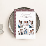 Elegant jul 6 Photo Collage Happiest Julkort<br><div class="desc">glädje med de här moderna helgdagskorten med 6 av dina favoritfoton i en stödrasterlayout. "Glästa Helgdagar" visas överst i handskriven kalligrafi och klassisk serif-skrift. Anpassa med din familj namn och året i nedre högerna.</div>