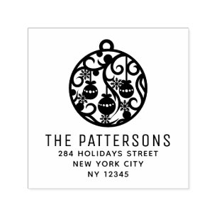 Elegant Jul Bauble Namn Returadress Självfärgande Stämpel