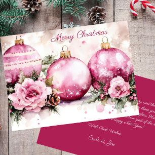 Elegant Jul Baubles and Flowers Hälsning Kort