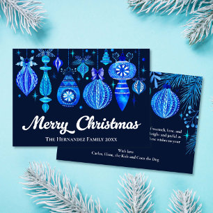 Elegant jul Baubles Navy Blue Watercolor Julkort
