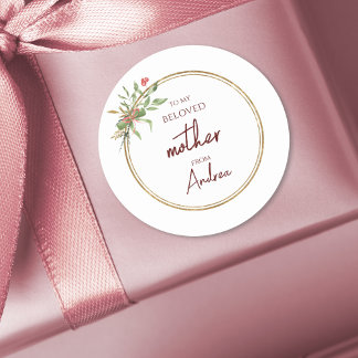 Elegant Jul Beloved Mor Guld och Grönt Runt Klistermärke