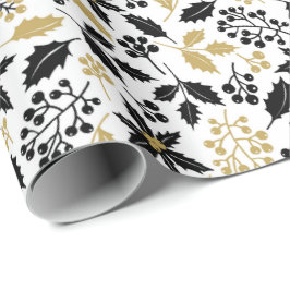 Elegant jul Black och Guld Holly Mistletoe Presentpapper