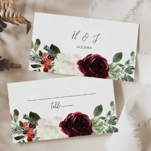 Elegant Jul Blommigt Bröllop Placeringskort
