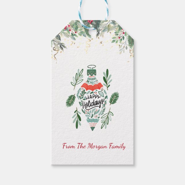 Elegant,Jul Boll,Gräs Träd Grenar,Konfetti Presentetikett (Framsidan)