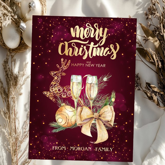 Elegant Jul Boll,Renar,Vin Glass,Bow Helgkort (Skapare uppladdad)