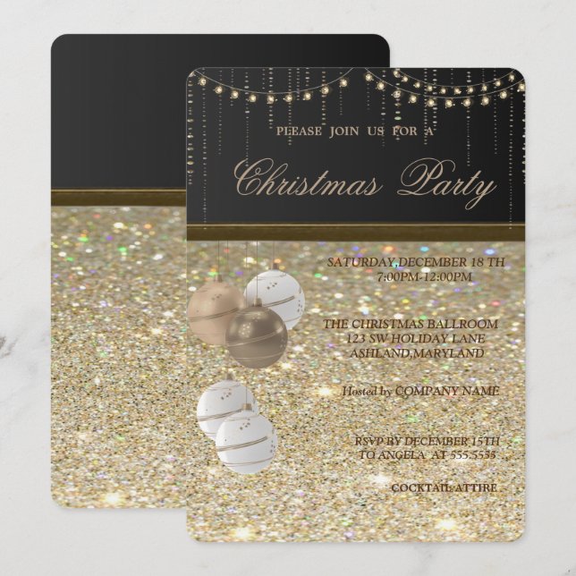 Elegant Jul Bollar,Glitter,Jul Party Inbjudningar (Fram/baksida)