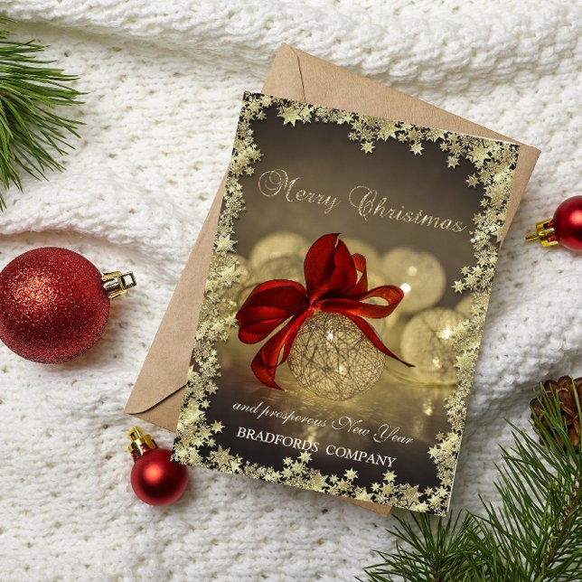 Elegant jul Bollar Red Bow Stars Company Helgkort (Skapare uppladdad)