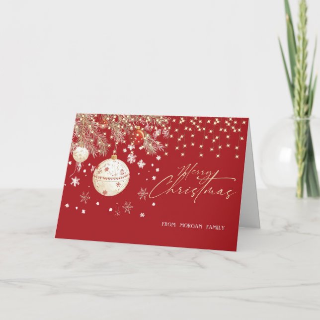 Elegant Jul Bollar String Ljus Red Helgkort (Framsida)