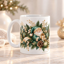 Elegant jul Botanisk mugg – Turkos tomte & Guld