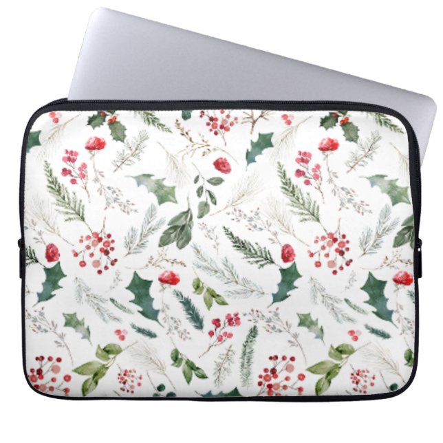 Elegant Jul Botaniska Foliage Mönster Laptop Fodral (Framsidan)