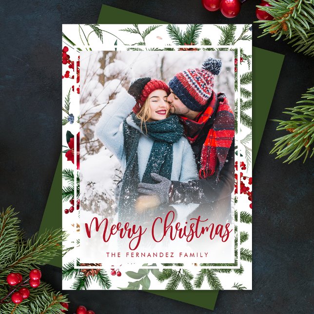 Elegant jul - botaniskt foto Modern Helgdag Julkort (Skapare uppladdad)