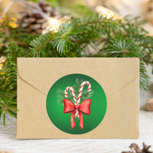 Elegant jul Botaniskt rött och Grönt Runt Klistermärke