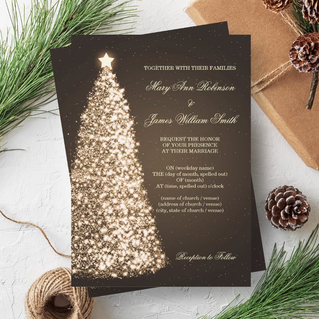 Elegant jul Bröllop Gnistran Guld Inbjudningar (Elegant Christmas Wedding Sparkle Gold Invitation)