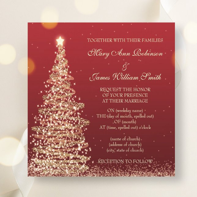 Elegant Jul Bröllop Red Inbjudningar (Elegant Christmas Wedding Red Invitation)