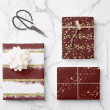 Elegant Jul Burgundy & Guld Glitter-Print