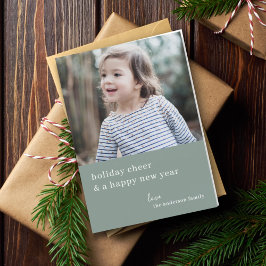 Elegant Jul Cheer | Grayish Grönt Photo Chic Helgkort