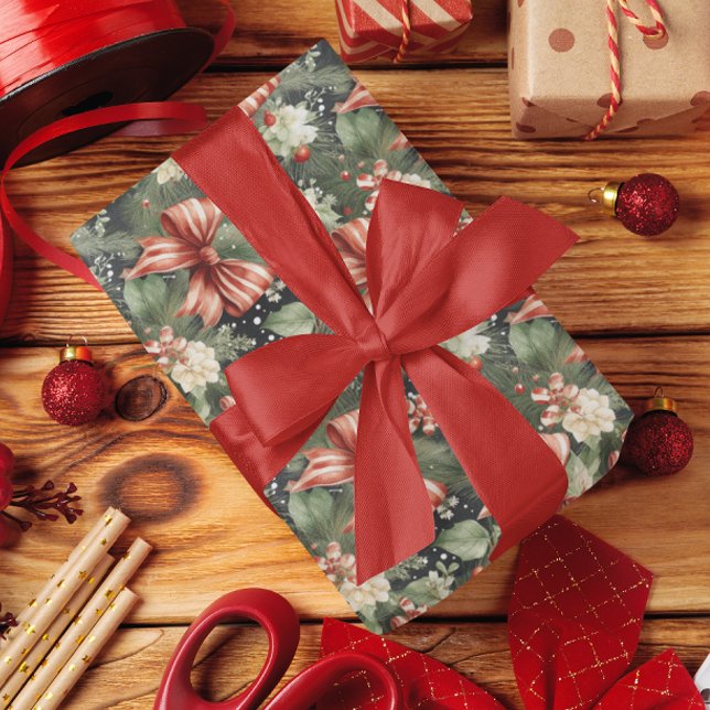 Elegant Jul Cheer Polkagrisars Bow Presentpapper (Skapare uppladdad)