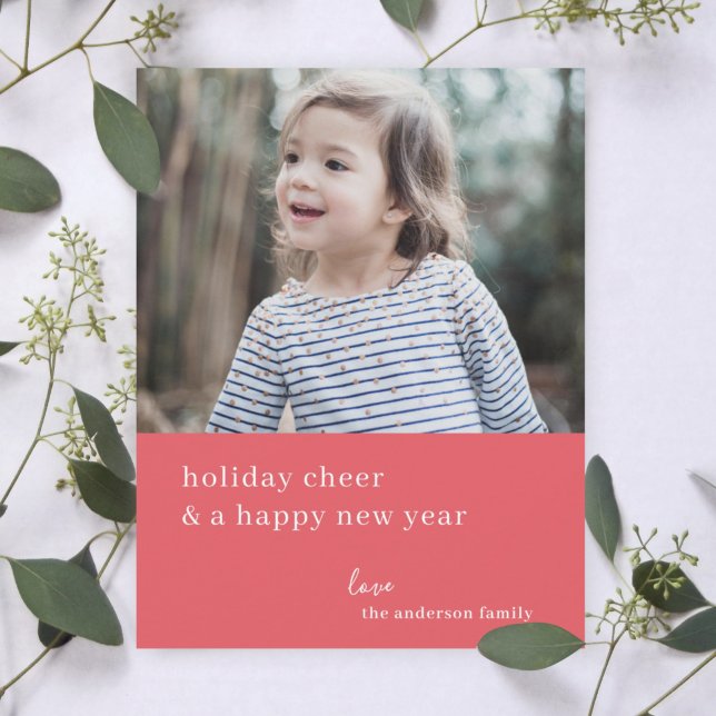 Elegant Jul Cheer | Raspberry Red Photo Julkort (Personalize your holiday photo card for a simple sophisticated look)