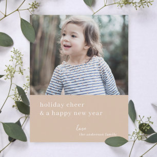 Elegant Jul Cheer Taupe Clay Photo Chic Julkort