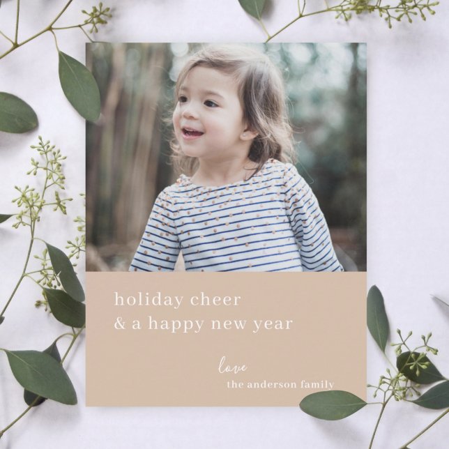 Elegant Jul Cheer | Taupe Clay Photo Chic Julkort (Personalize your holiday photo card for a simple sophisticated look)