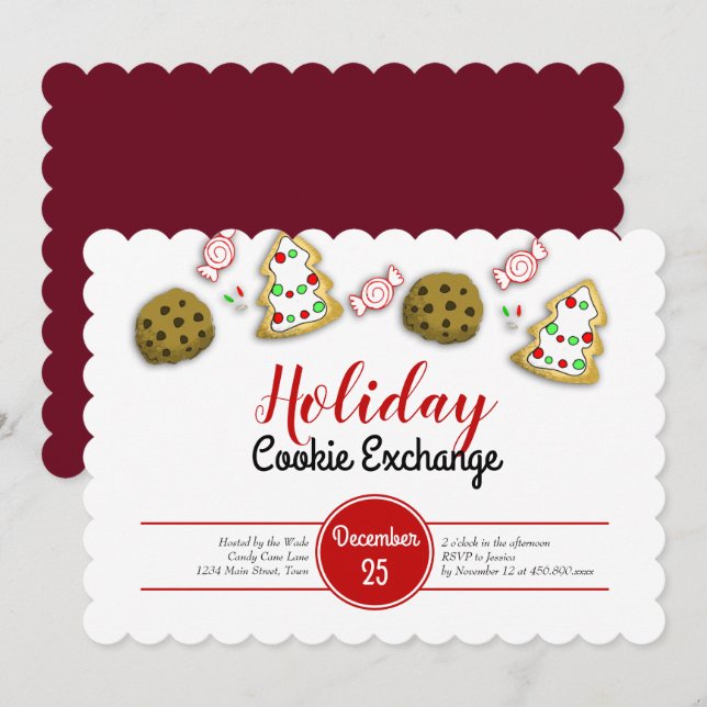 Elegant - jul-cookie Exchange Inbjudningar (Fram/baksida)