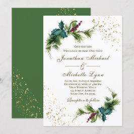 Elegant jul Evergreen Christian Bröllop Inbjudningar