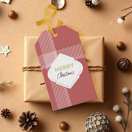 Elegant Jul Firande Merry Christmas Tartan Burgund Presentetikett