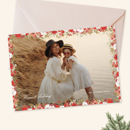 elegant jul foto blommig ram lyckligaste julkort