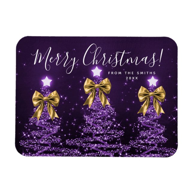 Elegant jul fuchsia julgranar guld  magnet (Horisontell)