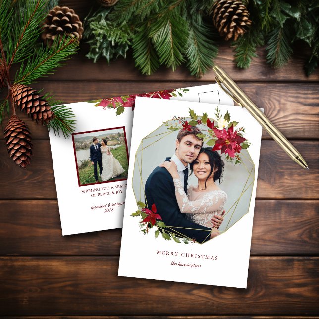 Elegant jul geometrisk krans Högtidlig fotograferi Helg Vykort (Elegant Christmas Geometric Wreath Holiday Photo Postcard)
